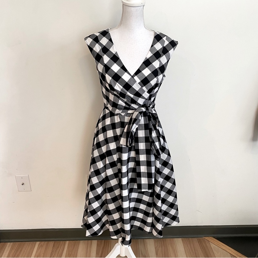 Calvin Klein Black and White Checkered Midi Dress